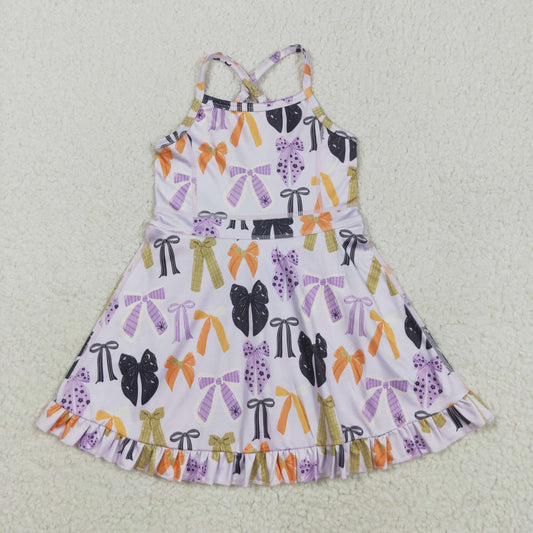 RTS NO MOQ （In stock）GSD2737Baby Girls Winter Dress Baby Girls Lavender Strap Bows Plaid Shorts Yoga Knee Length Dresses