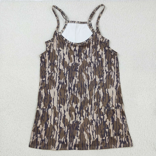 USA Shop (in stock)GSD2744 Adult Women Strap Bottomland Camo Pockets Shorts Yoga Active Dress