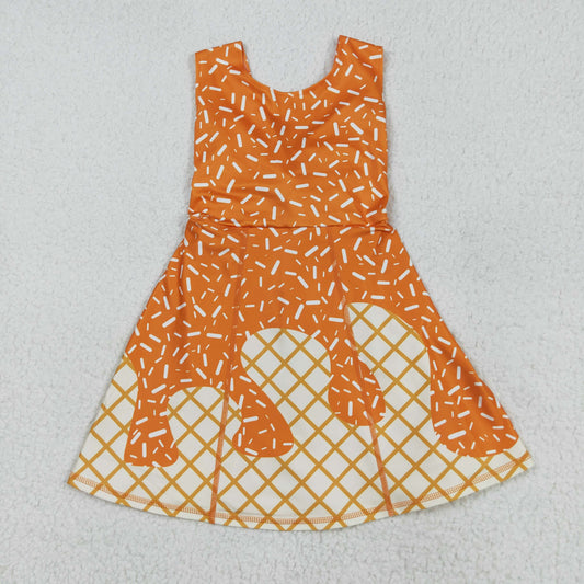 RTS NO MOQ （In stock）GSD2750 Baby Girls Summer Yoga Dress Baby Girls Orange Drip Sprinkles Team Yoga Active Knee Length Dresses