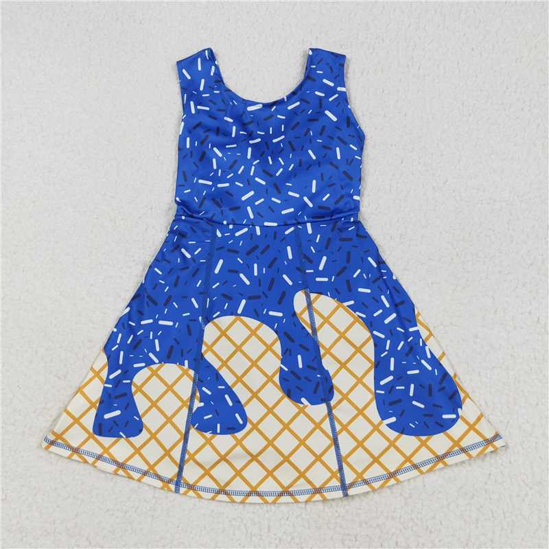 RTS Sibling Baby Girls Outfits Blue Ice Cream Sprinkle Long Sleeve Baby Kids Hoodie Pants Set Team Dress Outfit for Children