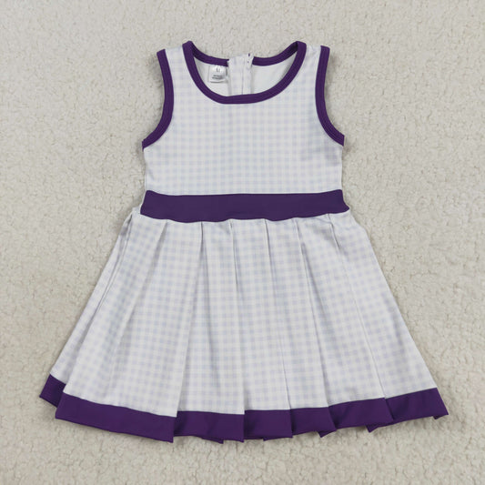 RTS NO MOQ （In stock）GSD2758 Baby Girls Yoga Dress Baby Girls Purple Plaid Zipper Shorts Yoga Activite Knee Length Dresses