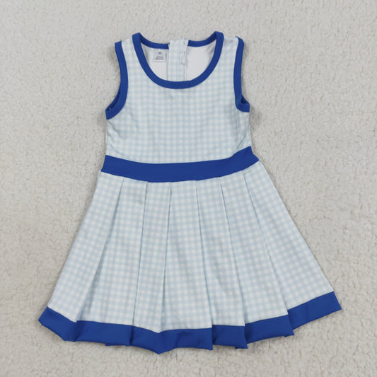 RTS NO MOQ （In stock）GSD2759 Baby Girls Yoga Dress Baby Girls Blue Plaid Zipper Shorts Yoga Active Knee Length Dresses
