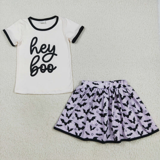RTS NO MOQ （In stock）GSD2772Baby Girls Skirt Sets Baby Girls Hey Boo Top Bats Plaid Skorts Halloween Clothes Set
