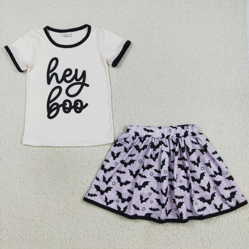 9.27 RTS Sibling Baby Girls Hey Boo Spooky Top Bats Ghosts Skorts Halloween Clothes Set