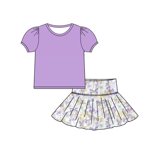 9.23 GSD2829 Baby Girls Short Sleeve Shirts Top Bows Skirts Shorts Mardigras Clothes Sets Preorder
