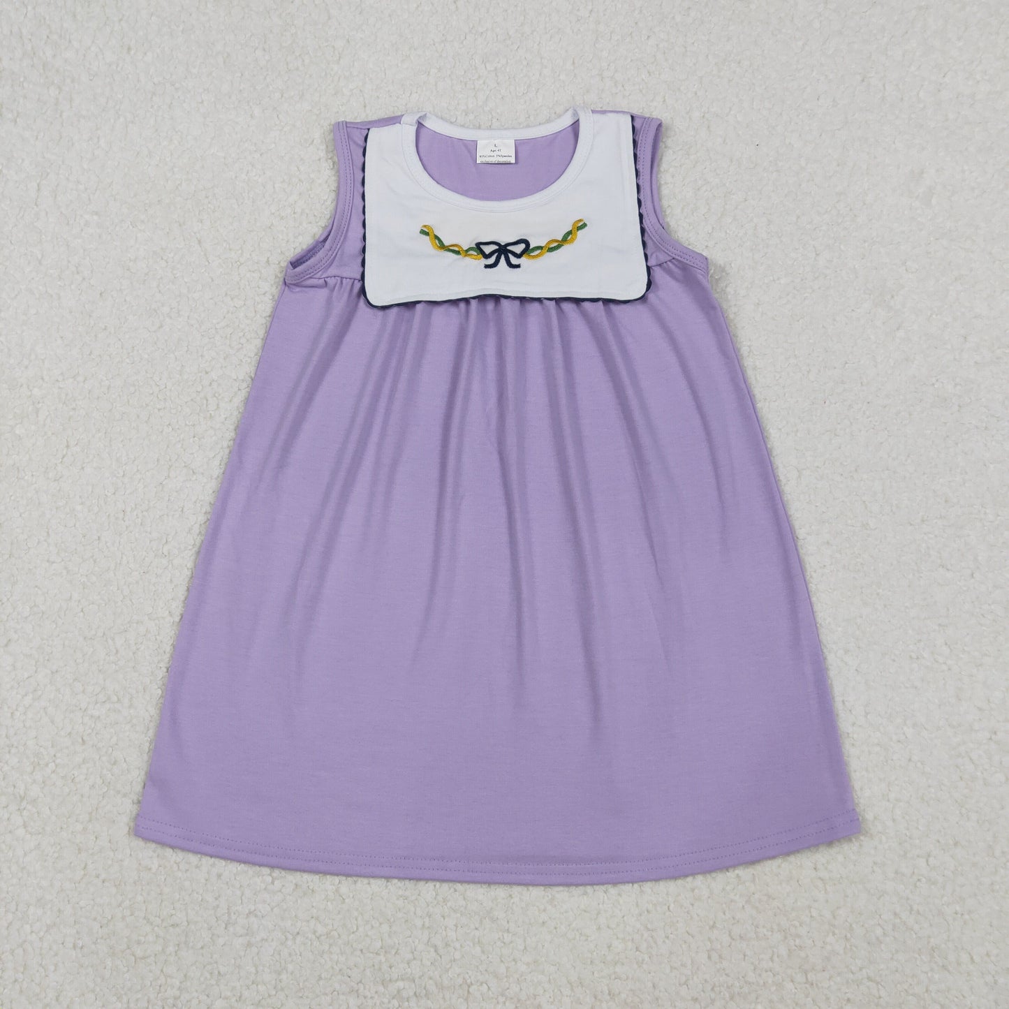 11.3 RTS NO MOQ （In stock）GSD2832 Embroidery Bows Baby Girls Sleeveless Mardigras Knee Length Dresses