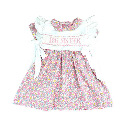 9.24 GSD2835 Pre order No Moq Baby Girls Pink Flowers Big Sister Bows Knee Length Dresses