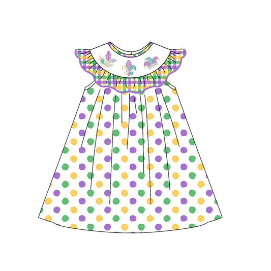 9.27 GSD2848 Pre order No Moq Baby Girls Mardigras Polka Dots Anchors Knee Length Dresses