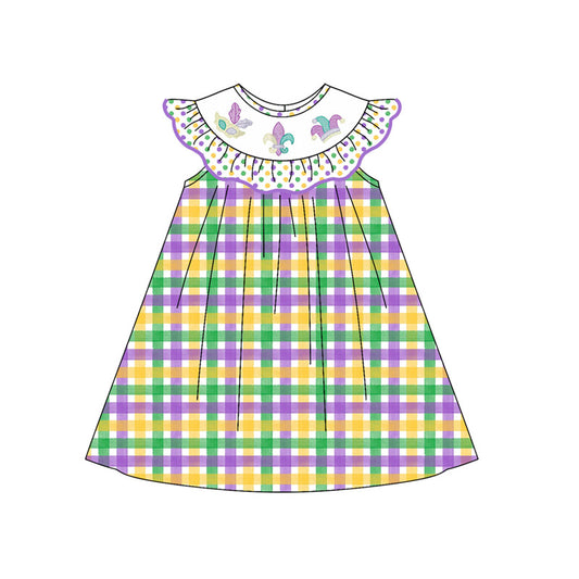 9.27 GSD2849 Pre order No Moq Baby Girls Mardigras Checked Anchors Knee Length Dresses