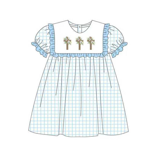 9.29 GSD2851 Pre order No Moq Baby Girls Blue Checked Crosses Easter Knee Length Dresses