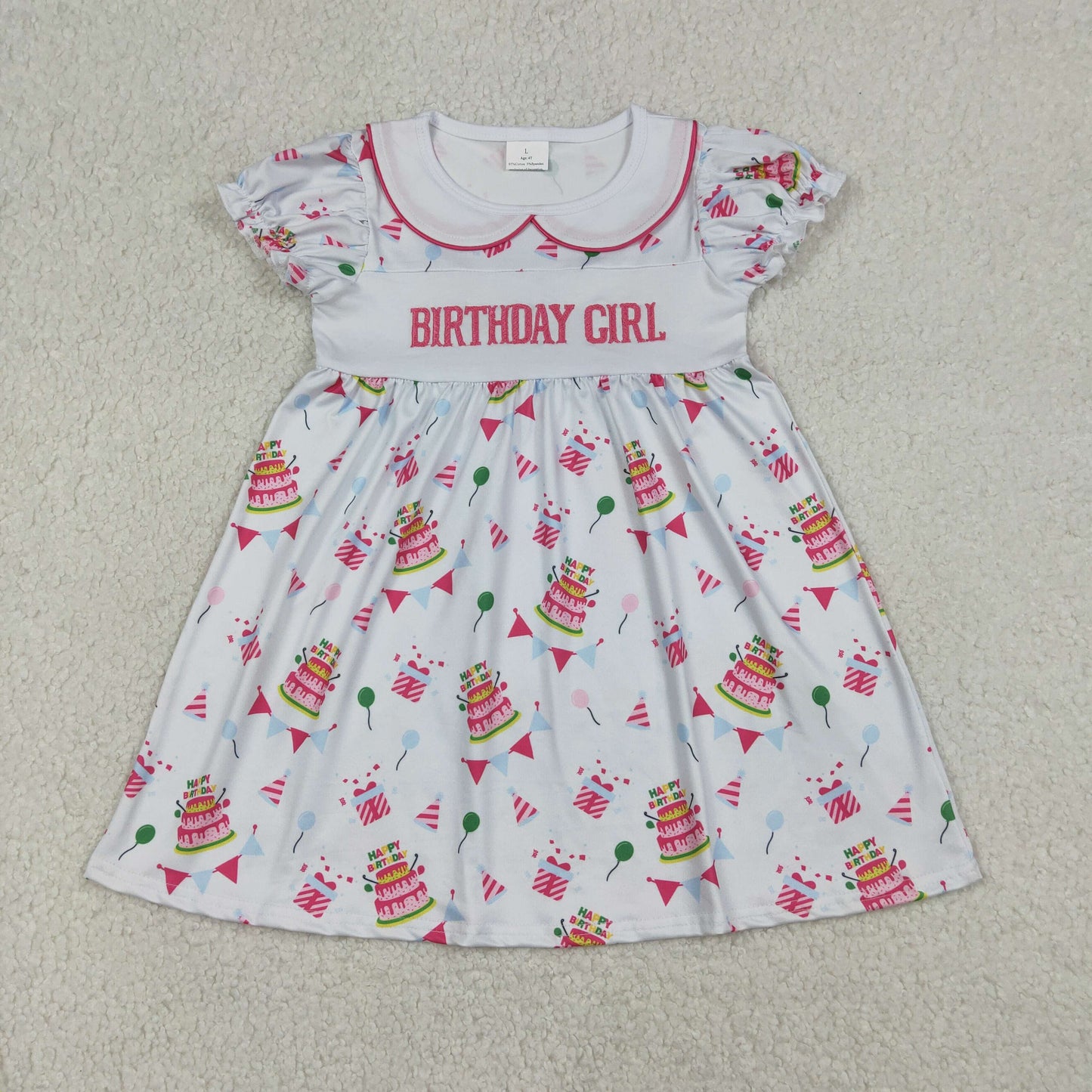 1.8 RTS NO MOQ （In stock）GSD2854 Embroidery Birthday Girl Gifts Balloons Collar Knee Length Dresses