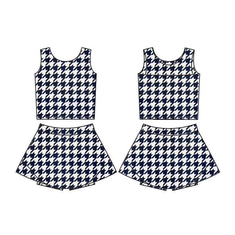 10.2 GSD2858 Pre order No Moq Yoga fabric Baby Girls Black Checked Top Skirt Shorts Yoga Clothes Set