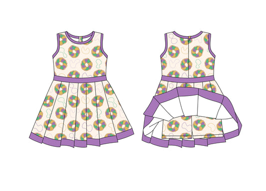 10.4 GSD2867 Pre order No Moq Yoga fabric Baby Girls Mardigras Donuts Plaid Back Zip Shorts Yoga Knee Length Dresses