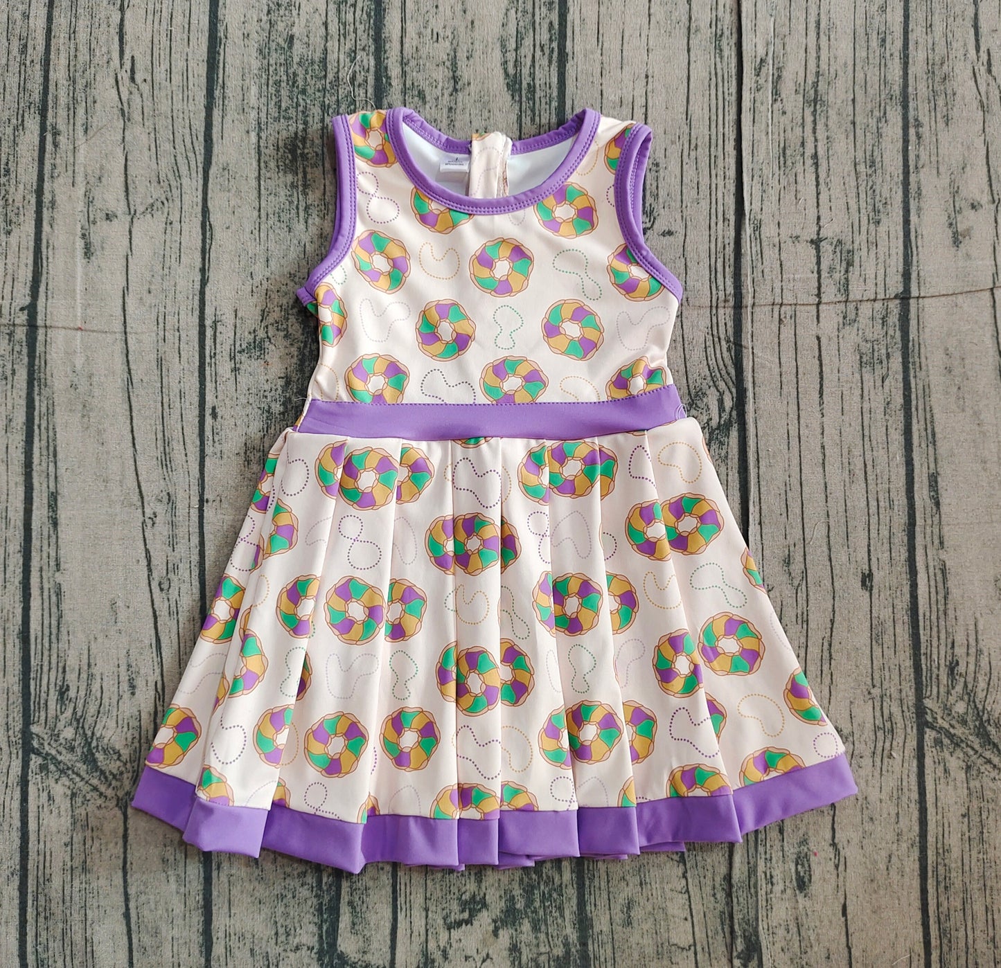11.15 GSD2867 Sample No Moq Yoga fabric Baby Girls Mardigras Donuts Plaid Back Zip Shorts Yoga Knee Length Dresses