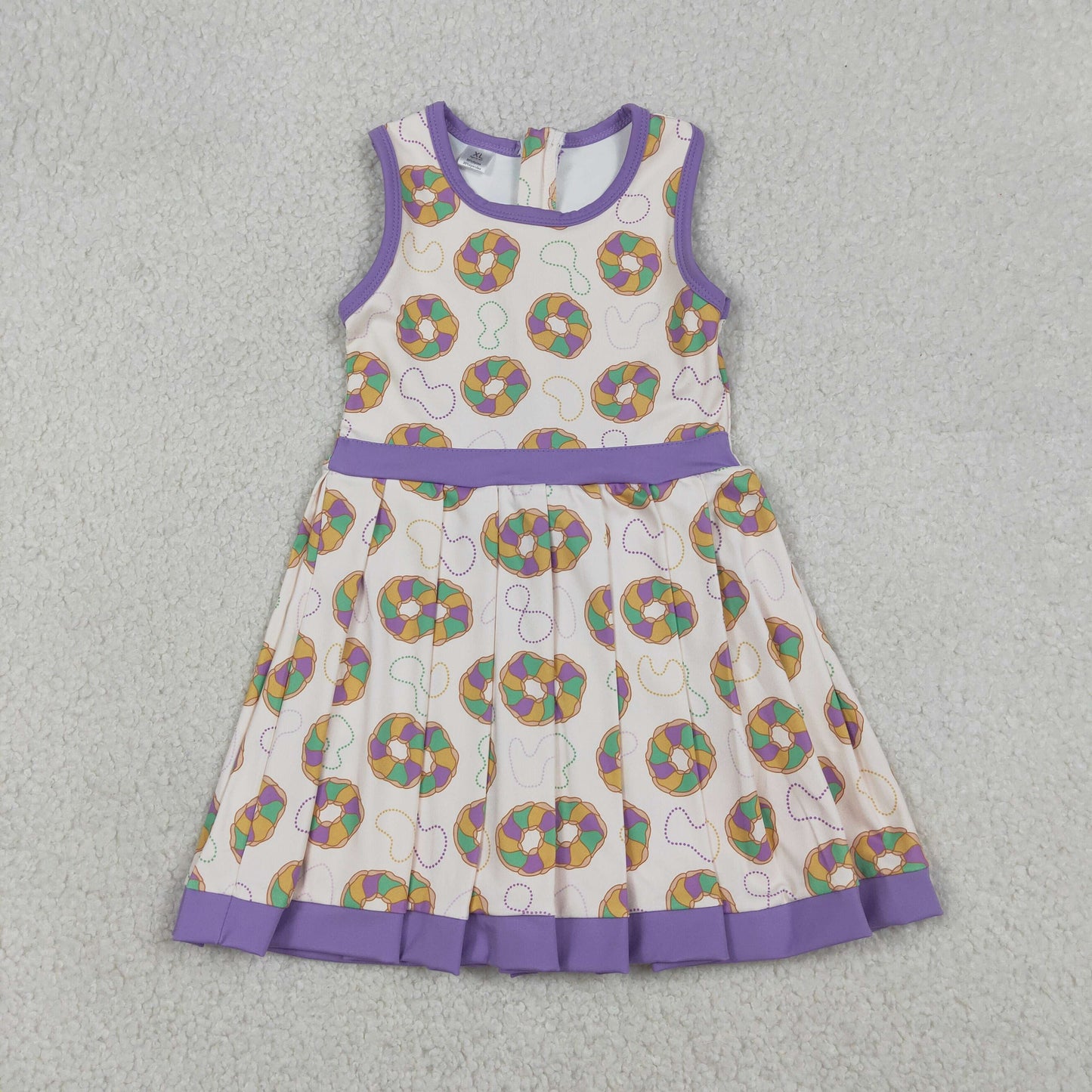12.24 RTS NO MOQ （In stock）GSD2867 Baby Girls Mardigras Donuts Back Zip Yoga Active Shorts Knee Length Dresses