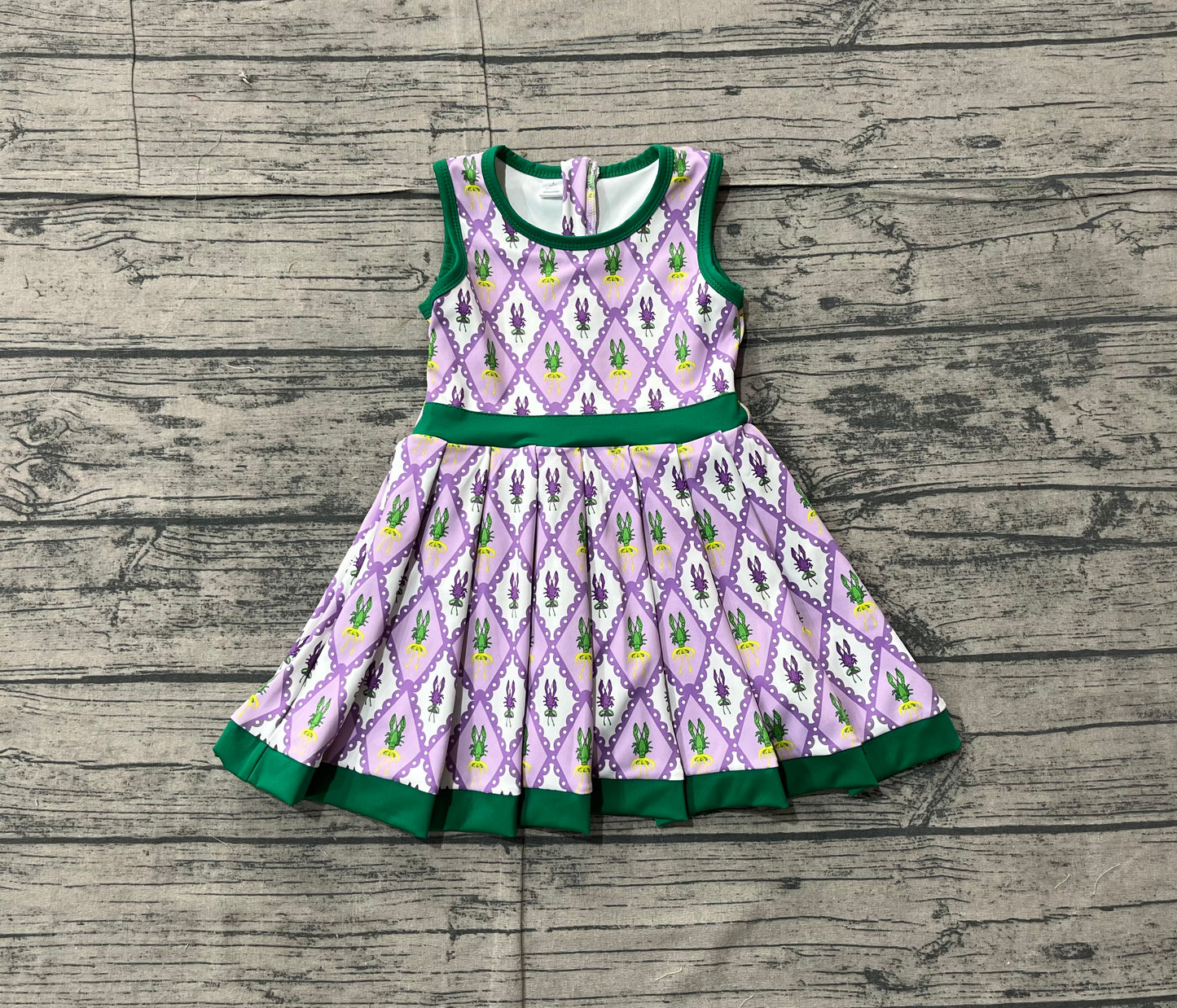 11.18 GSD2868 Sample No Moq Yoga fabric Baby Girls Mardigras Crayfishes Checked Back Zip Shorts Yoga Knee Length Dresses