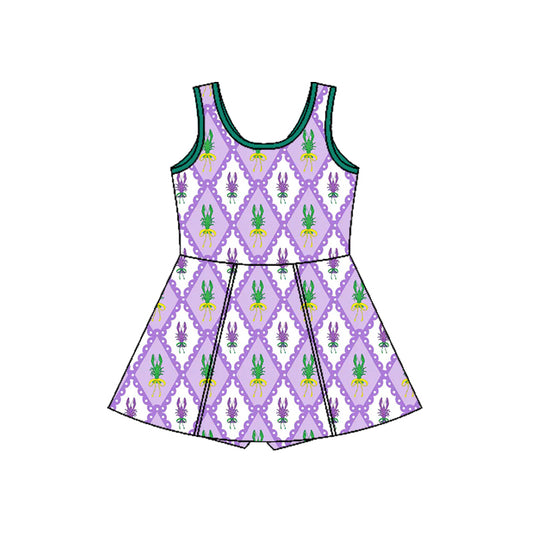 10.4 GSD2869 Pre order No Moq Yoga fabric Baby Girls Mardigras Crayfishes Checked Shorts Yoga Dresses