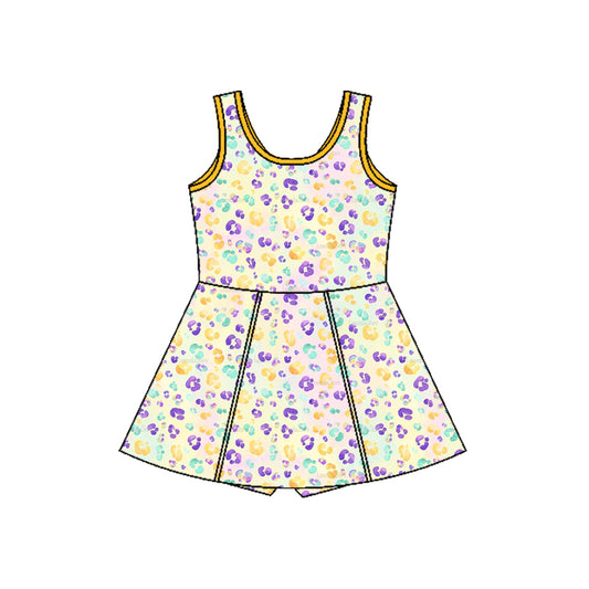 10.4 GSD2870 Pre order No Moq Yoga fabric Baby Girls Mardigras Leopard Shorts Yoga Dresses