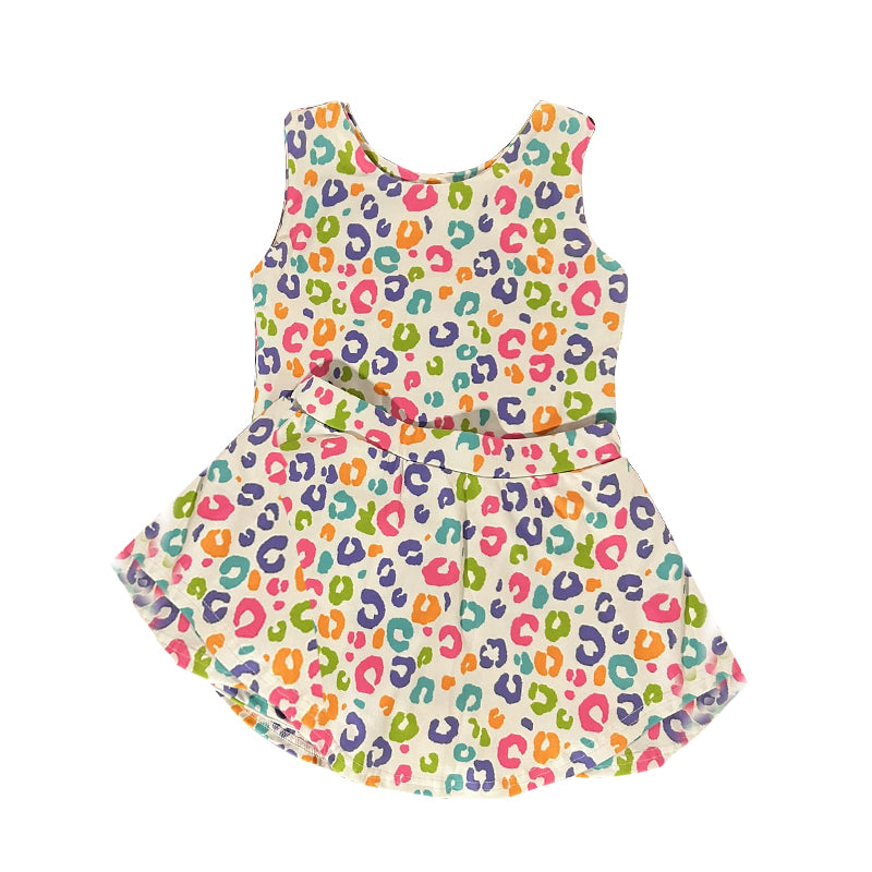 10.4 GSD2872 Pre order No Moq Yoga fabric Baby Girls Colorful Leopard Vest Skirt Shorts Yoga Clothes Sets