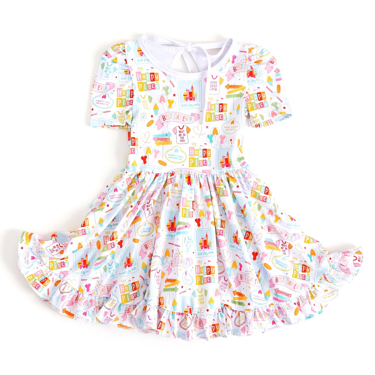 10.4 GSD2873 Pre order No Moq Baby Girls Happy Place Castle Balloons Ruffle Knee Length Dresses