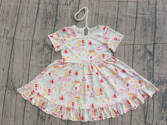 12.5 GSD2873 Sample No Moq Baby Girls Happy Place Castle Balloons Ruffle Knee Length Dresses