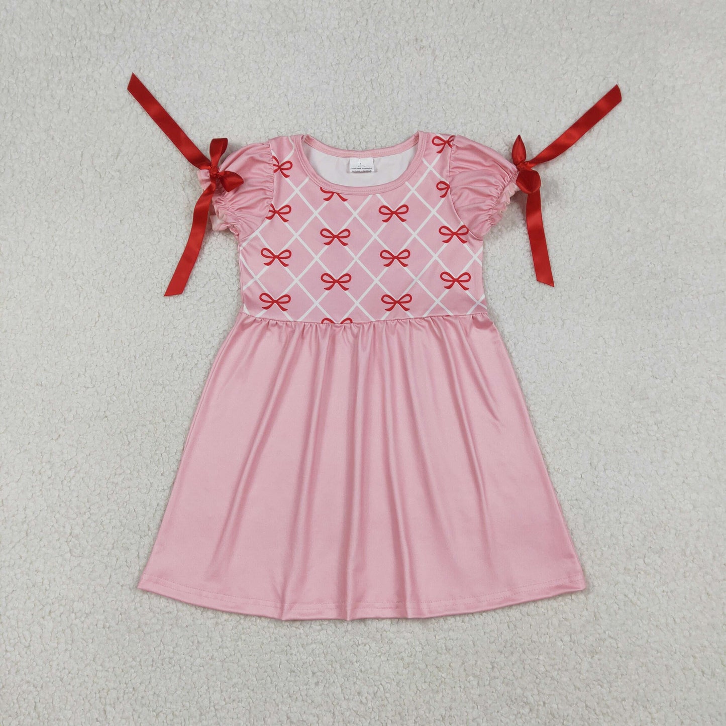 12.19 RTS NO MOQ （In stock）GSD2883 Baby Girls Short Sleeve Red Bows Checked Knee Length Dresses