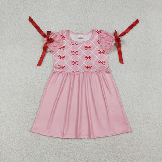 12.19 RTS NO MOQ （In stock）GSD2883 Baby Girls Short Sleeve Red Bows Checked Knee Length Dresses