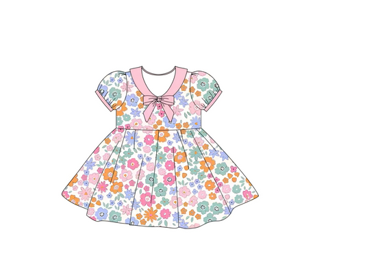 10.10 GSD2887 Pre order No Moq Baby Girls Colorful Flowers Ruffle Sleeve Knee Length Dresses