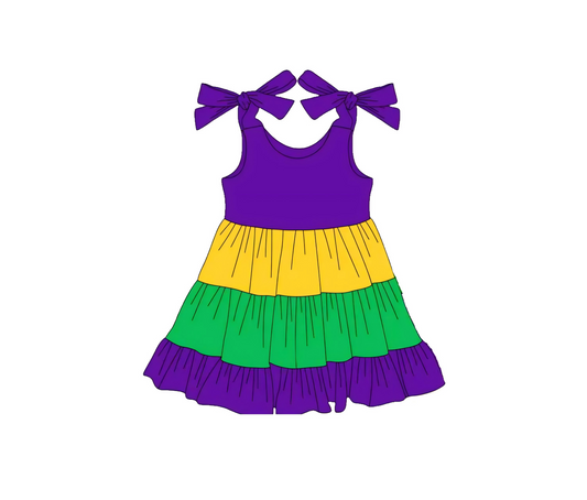 10.10 GSD2888 Pre order No Moq Baby Girls Strap Mardigras Patchwork Ruffle Knee Length Dresses
