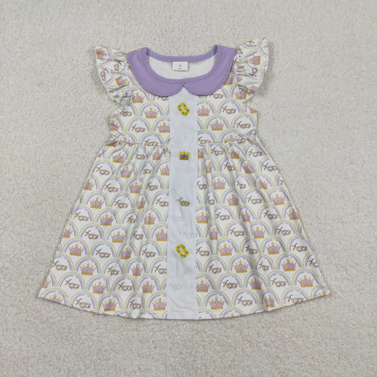 1.6 RTS NO MOQ （In stock）GSD2891 Embroidery Crowns Masks Baby Girls Mardigras Collar Checked Knee Length Dresses