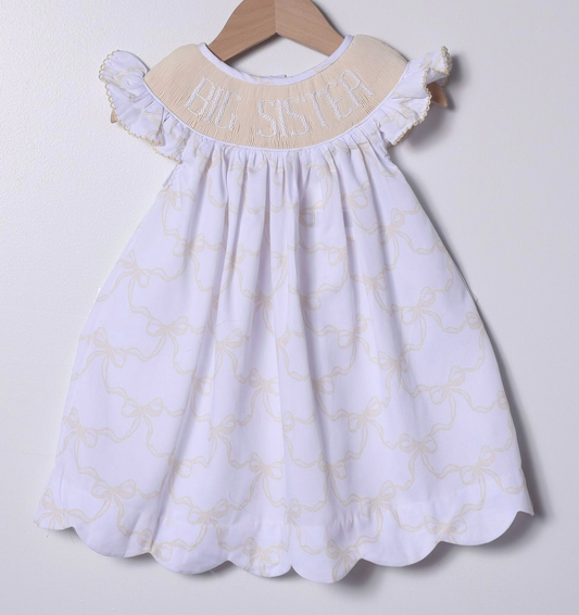 10.13 GSD2894 Pre order No Moq Baby Girls Flutter Sleeve Big Sister Bows Checked Knee Length Dresses