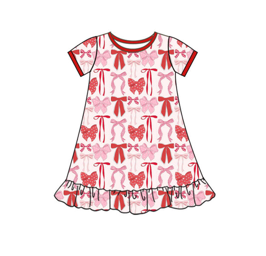 10.13 GSD2897 Pre order No Moq Baby Girls Red Pink Bows Plaid Valentine Ruffle Knee Length Dresses