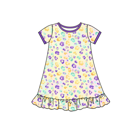 10.13 GSD2899 Pre order No Moq Baby Girls Mardigras Leopard Ruffle Knee Length Dresses