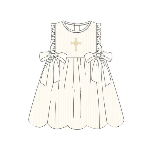 10.13 GSD2904 Pre order No Moq Baby Girls Cross Bows Easter Sleeveless Knee Length Dresses