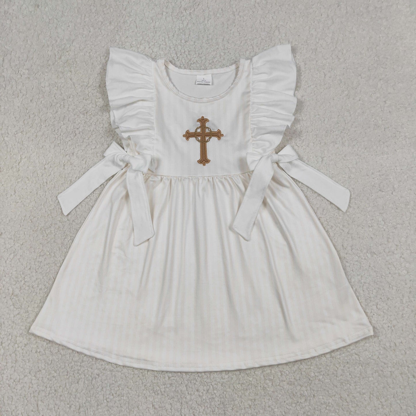 1.8 RTS NO MOQ （In stock）GSD2904 Embroidery Cross Baby Girls Bows Easter Knee Length Dresses