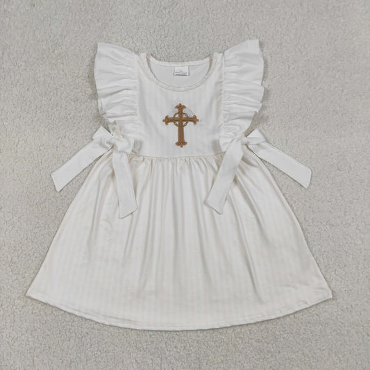 1.8 RTS NO MOQ （In stock）GSD2904 Embroidery Cross Baby Girls Bows Easter Knee Length Dresses