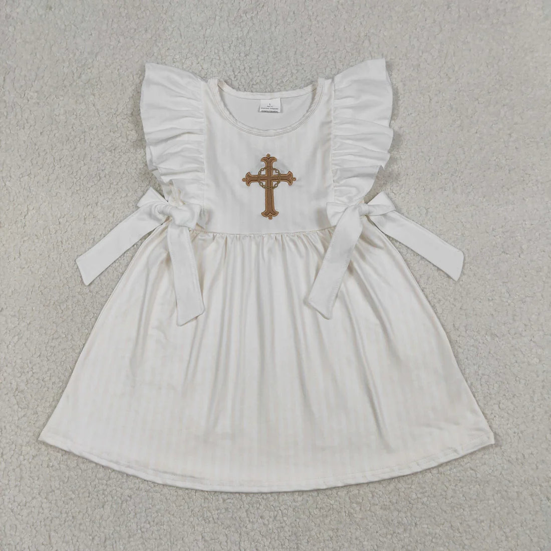 1.21 RTS Sibling Baby Girls Embroidery Cross Easter Knee Length Dresses Rompers