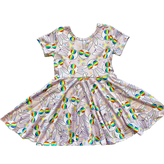 10.13 GSD2905 Pre order No Moq Baby Girls Short Sleeve Rabbits Stars Easter Knee Length Dresses