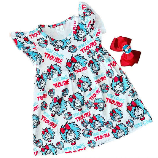 10.14 GSD2911 Pre order No Moq Baby Girls Flutter Sleeve Mt Reading Knee Length Dresses