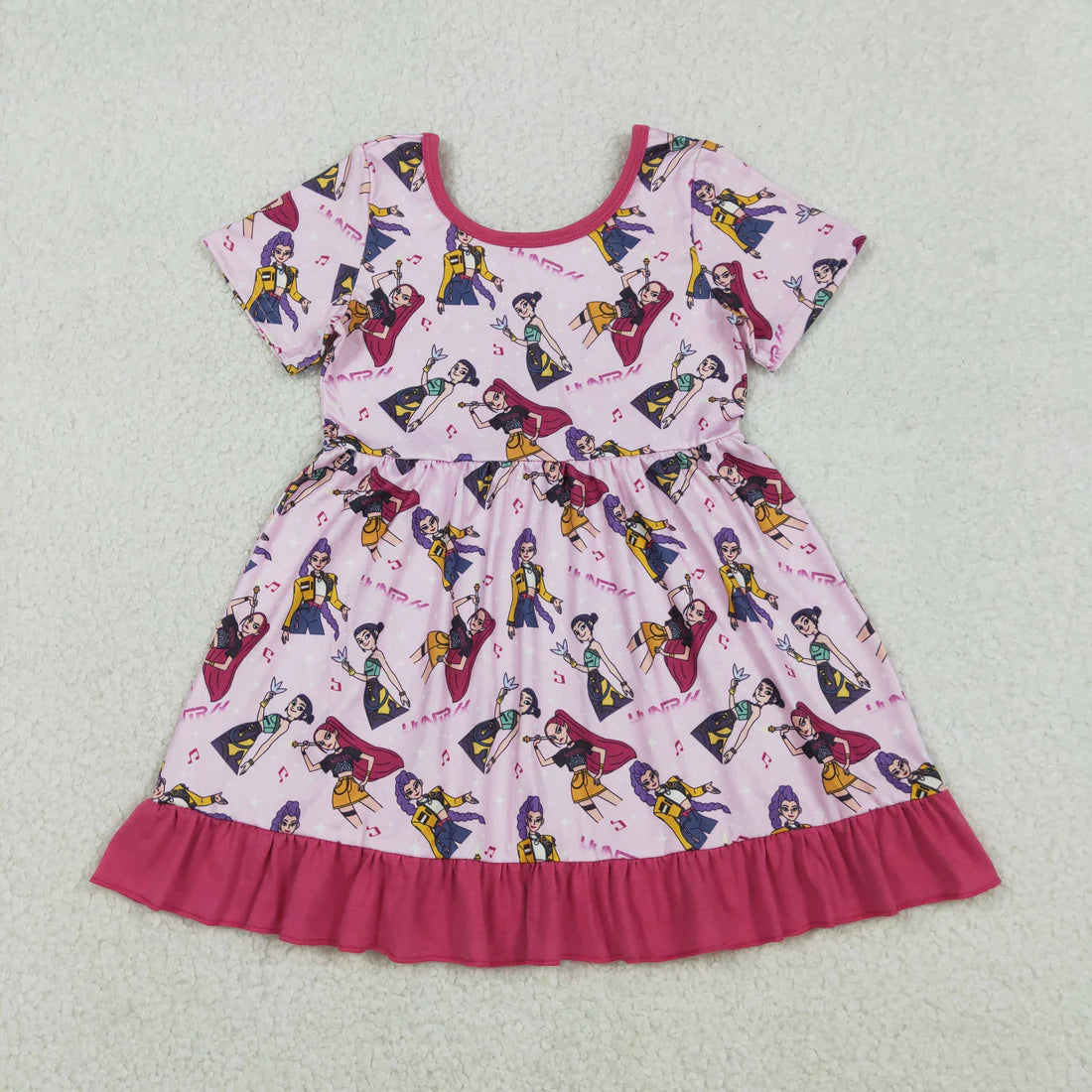 12.16 RST Sibling Baby Girls Short Sleeves Demon Hunter Ruffle Knee Length Dresses