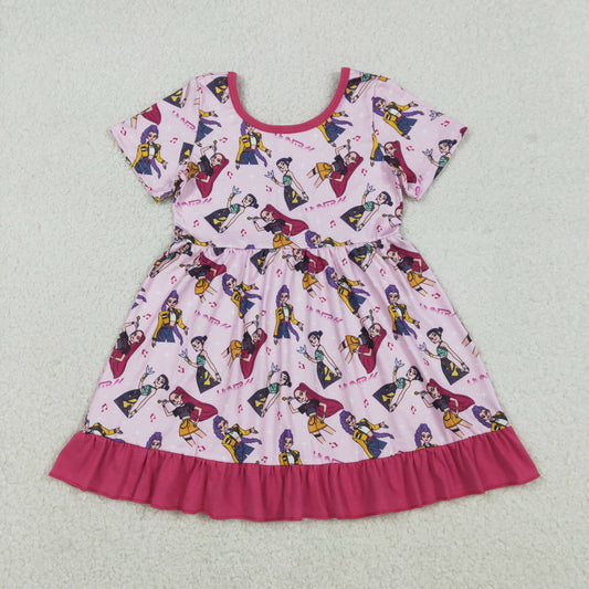 12.4 RTS NO MOQ （In stock）GSD2917 Baby Girls Short Sleeve Demon Hunter Ruffle Knee Length Dresses