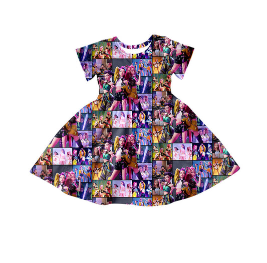 10.15 GSD2918 Pre order No Moq Baby Girls Short Sleeve Cartoon Girls Checked Knee Length Dresses