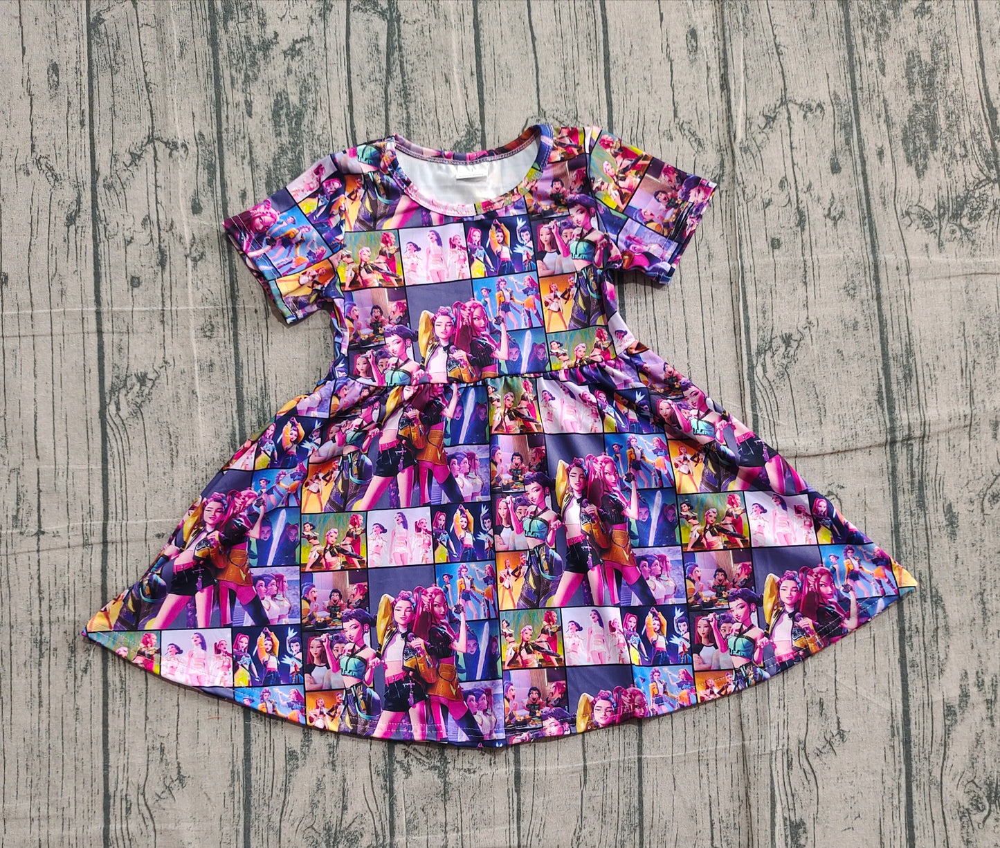 10.21 GSD2918 Sample No Moq Baby Girls Short Sleeve Cartoon Girls Checked Knee Length Dresses