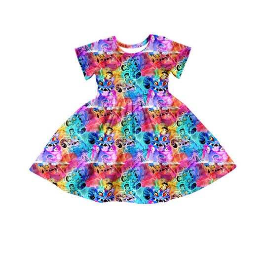 10.15 GSD2920 Pre order No Moq Baby Girls Short Sleeve Cartoon Girls Knee Length Dresses
