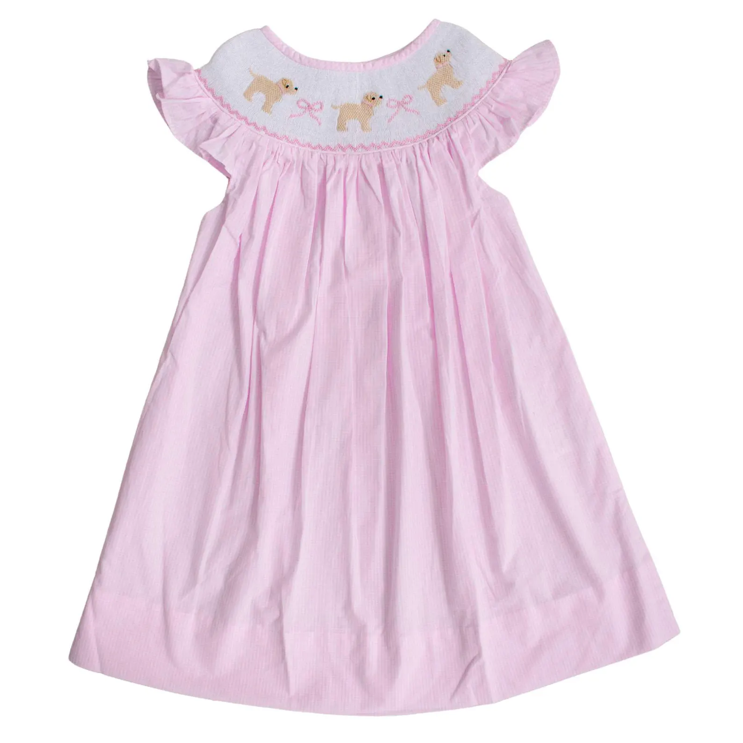 10.15 GSD2921 Pre order No Moq Baby Girls Pink Flutter Sleeve Dogs Bows Valentine Knee Length Dresses