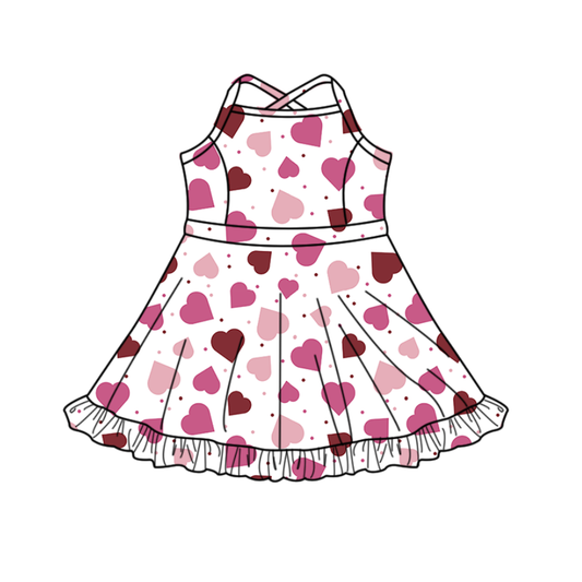 10.20 GSD2926 Pre order No Moq Yoga fabric  Baby Girls Strap Pink Hearts Polka Dots Yoga Shorts Knee Length Dresses