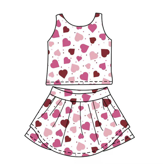 10.20 GSD2927 Pre order No Moq Yoga fabric Baby Girls Pink Hearts Polka Dots Top Skirt Shorts Yoga Clothes Set