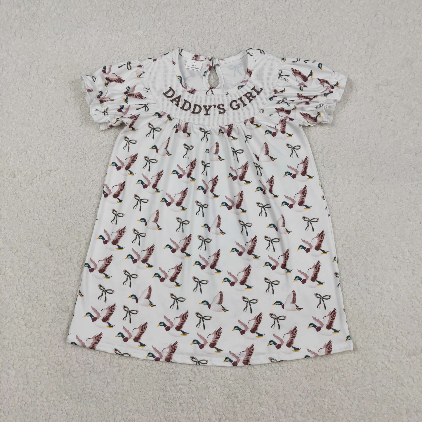 12.15 RTS NO MOQ （In stock）GSD2933 Embroidery Daddy's Girl Baby Girls Bows Ducks Hunting Knee Length Dresses