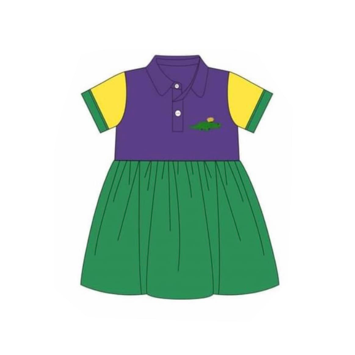 10.22 GSD2935 Pre Order No moq Baby Girls Mardigras Crocodile Button Knee Length Dresses