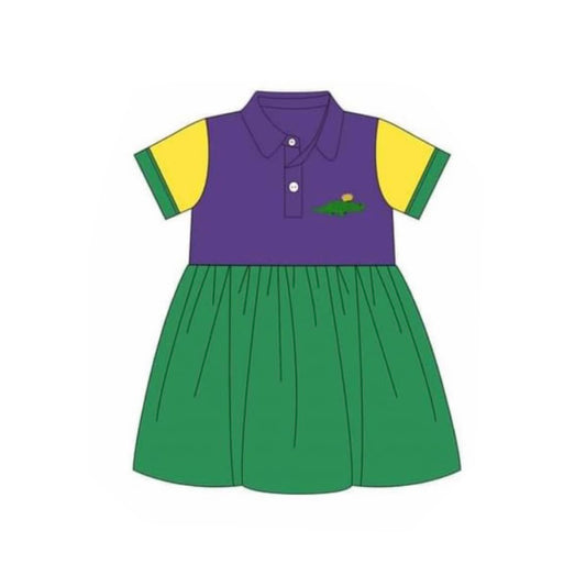 10.22 GSD2935 Pre Order No moq Baby Girls Mardigras Crocodile Button Knee Length Dresses